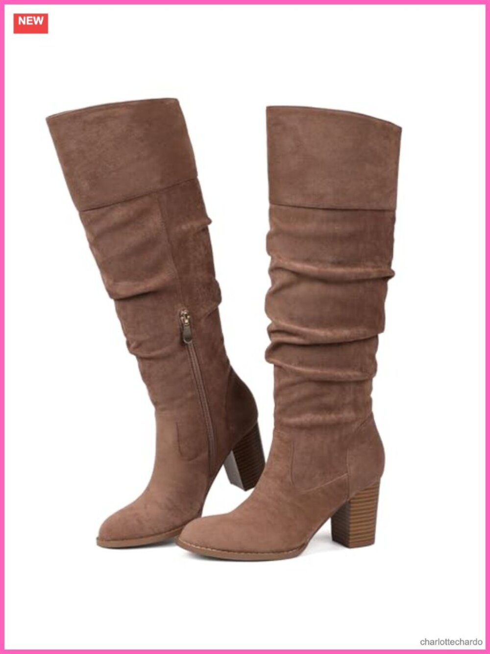 Women's Suede Slouch Knee High Boots Chunky Heel Western Pull On Round Toe